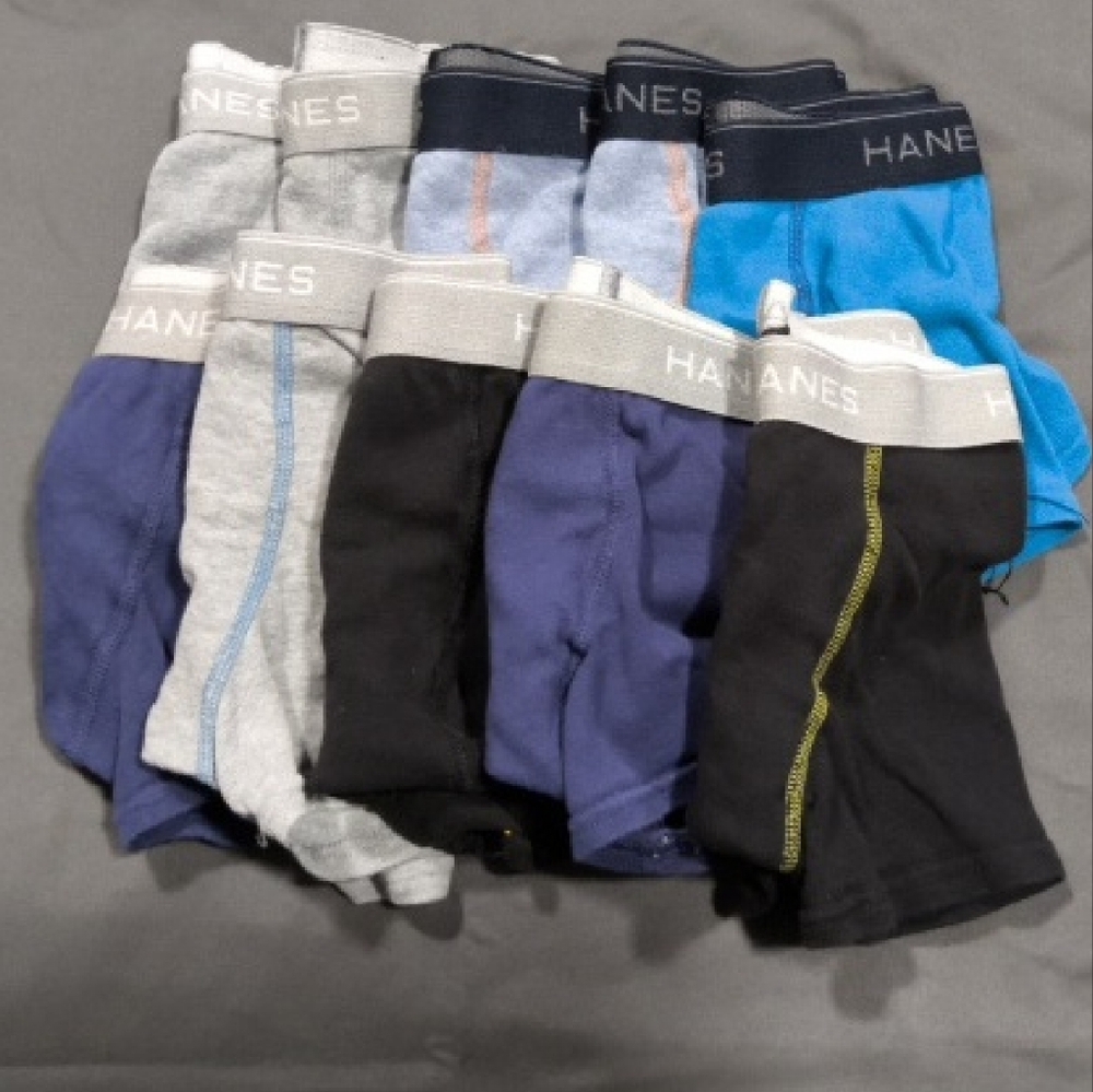 10 Pair Of Boy's Hanes Black and Blue Boxer Briefs Underwear
